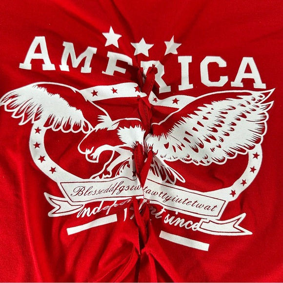 Red Graphic Tie-Front Women's Top - Picture 2 of 6